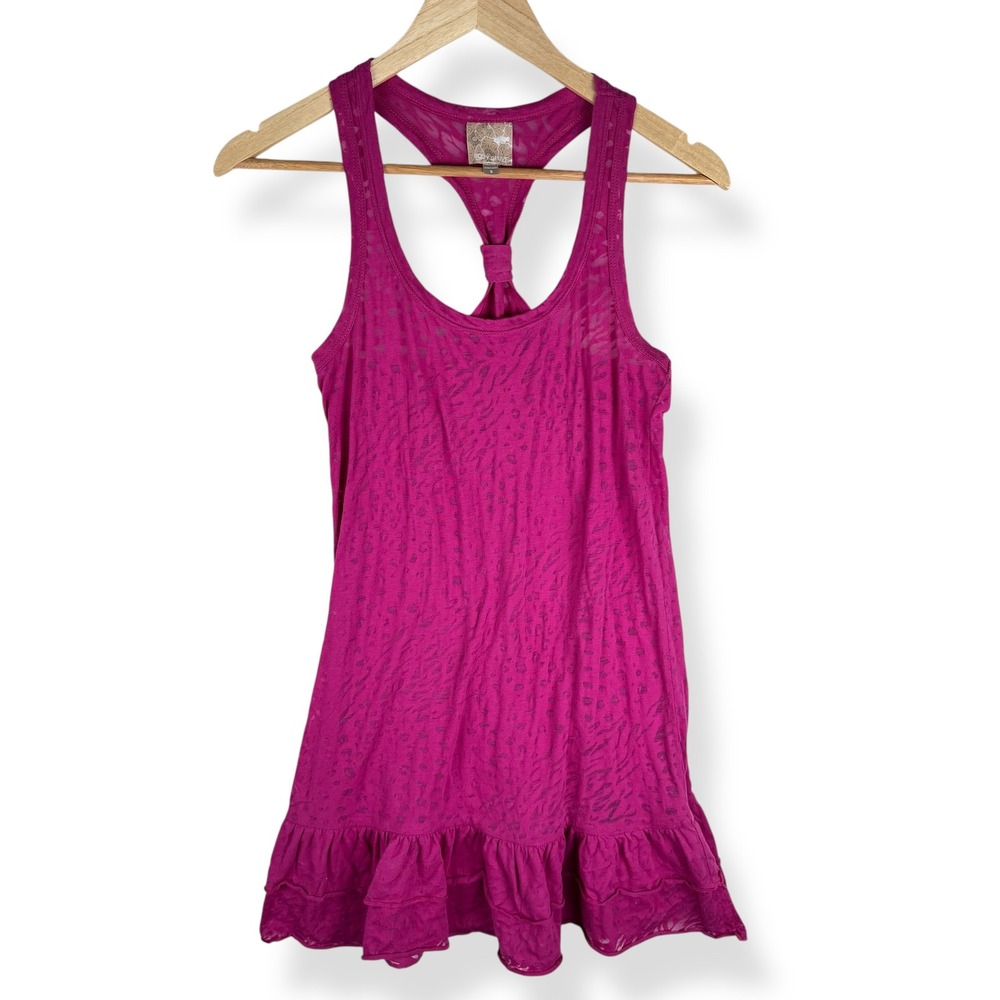 Y2K Body Glove Long Tank Top Womens Size Small Pink‎ Burnout Ruffle Swim Coverup
